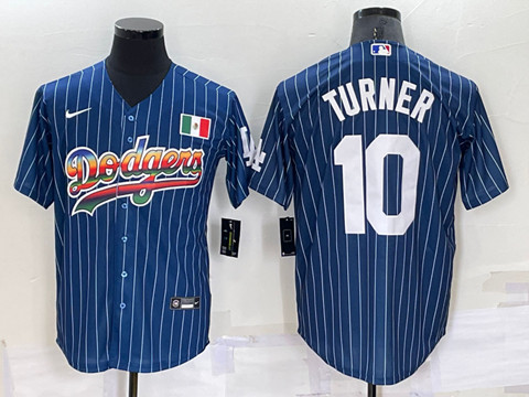 Men's Los Angeles Dodgers #10 Justin Turner Navy Mexico Rainbow Cool Base Stitched Baseball Jersey